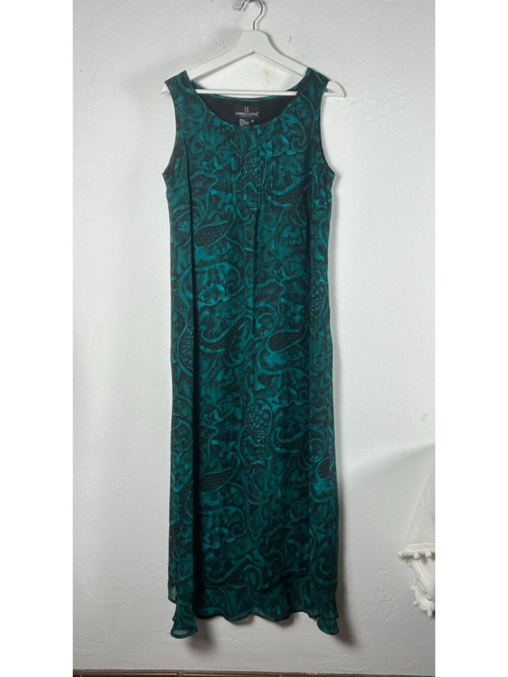 Vintage Carole Little Women’s Teal Black Paisley Sleeveless Maxi Dress Size 10